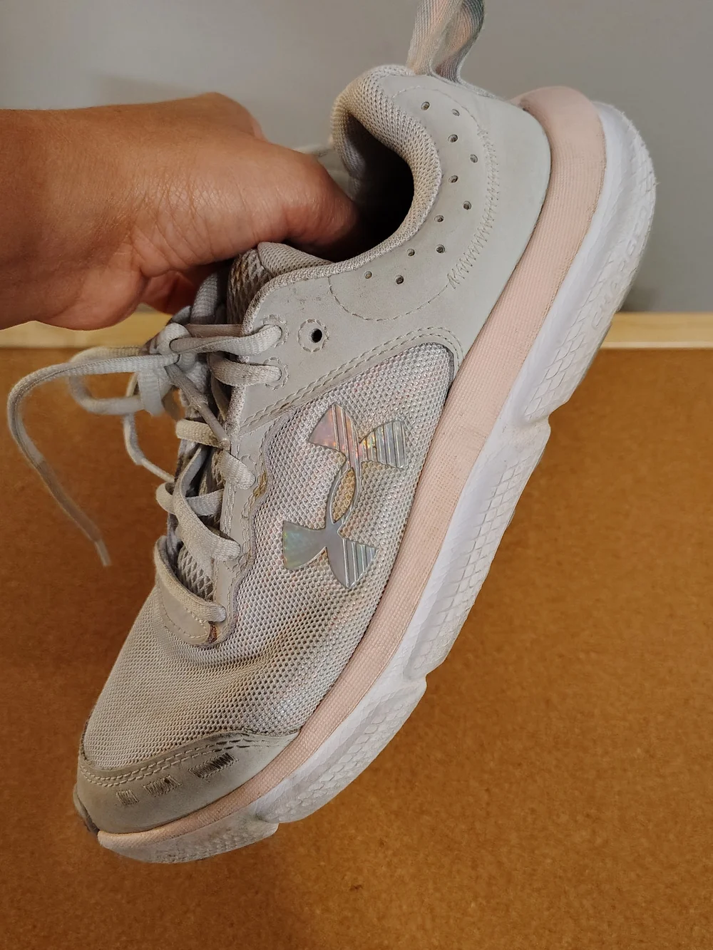Under Armour Kids Gray and Light Pink Mesh Athletic Sneakers
